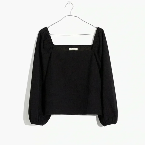 Madewell Crepe Square-Neck Puff-Sleeve Top (black) - Picture 7 of 8